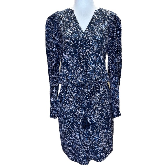 Rebecca Taylor - Block Print, Long Sleeve, Floral Mini Dress - Size 0, Blue - Picture 5 of 17
